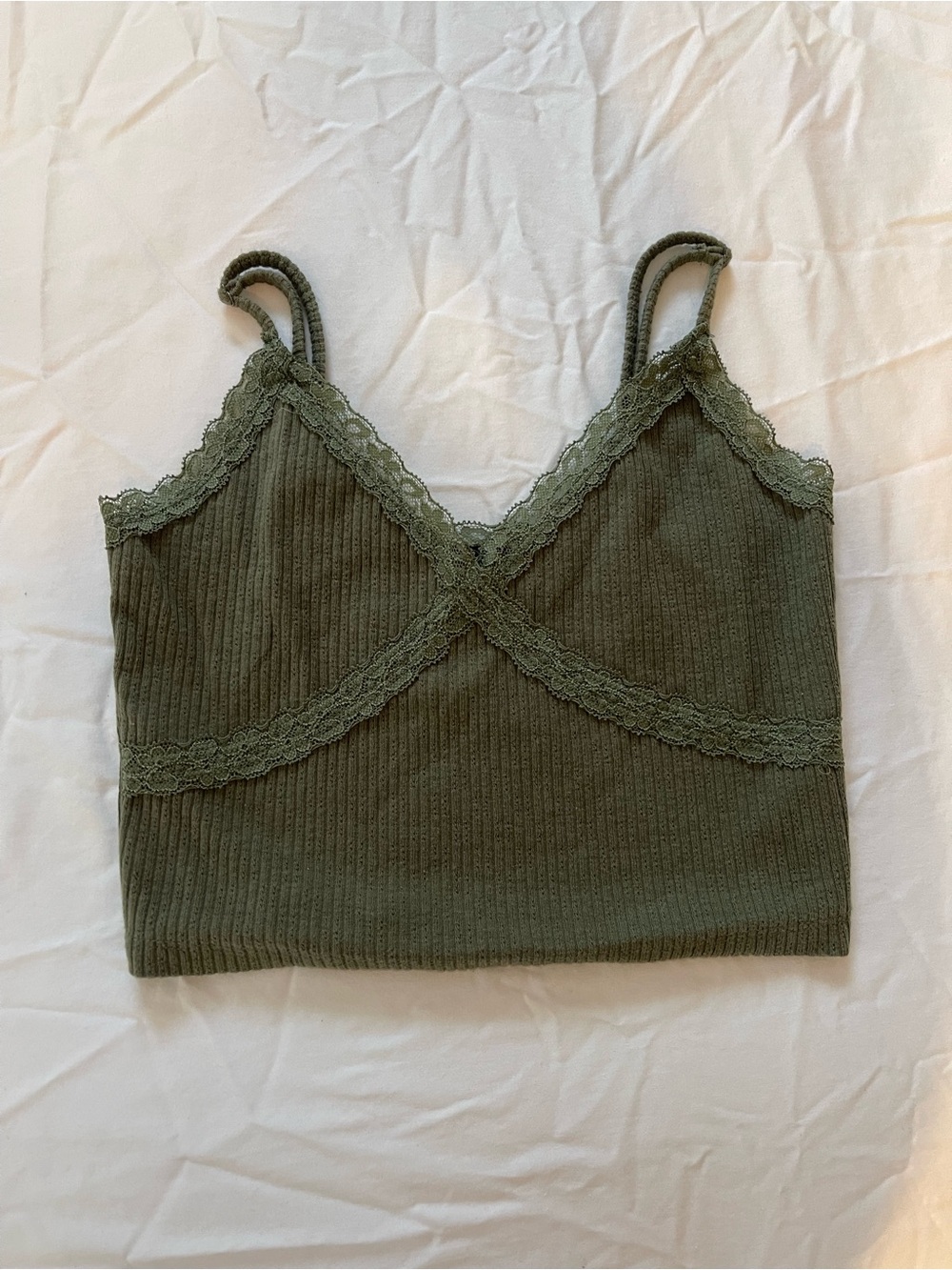 Aeropostale Green Lace-Trim Ribbed Cami Top